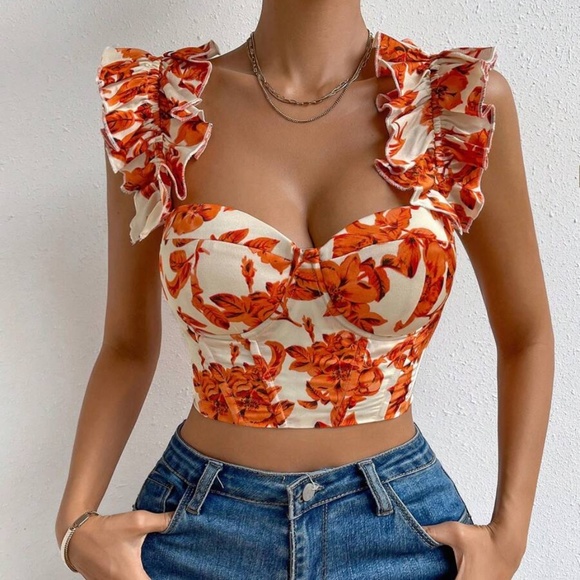 Floral Print Bustier Corset lace up Cropped Top - Picture 11 of 11